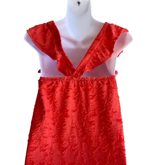NWT Small Lauren Conrad Sleeveless Ruffle Top Textured Lined Coral Cross Back - Picture 3 of 3
